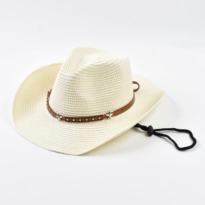 Womens Straw Western Cowboy Hat Foldable Wide Brim Summer Sun Hats Outdoor Vacation Beach Cowgirl Hat