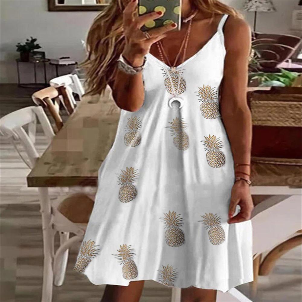Summer Trend New Women's Sexy V-neck Loose Printed Suspender Dress