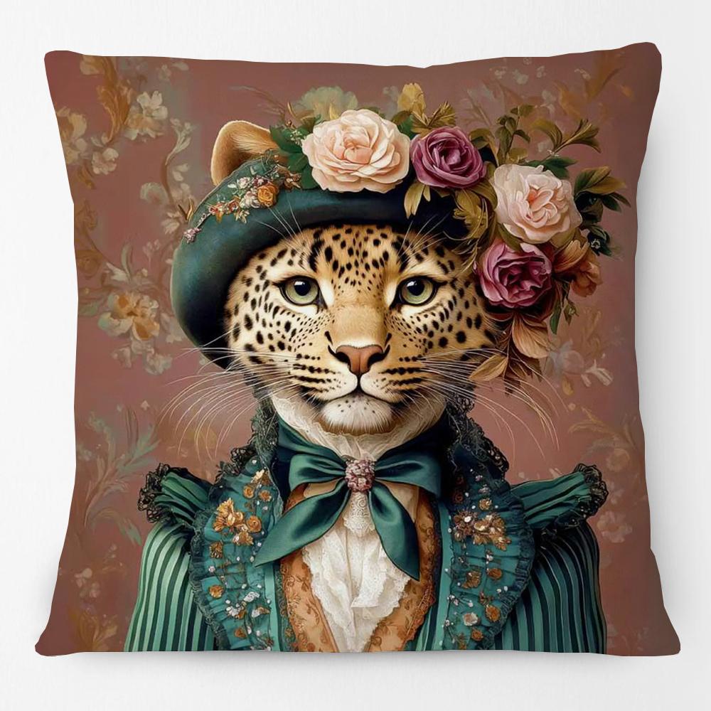 Fashion Animals Portraits Poster Zebra Tiger Leopard Lion Giraffe Fox Moose With Floral Cushion Cover Decorative Pillow Case