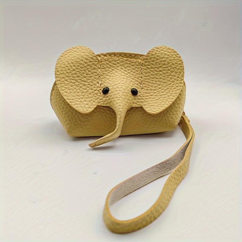 Cute Elephant 1pc Coin Purse with Wrist Strap Artificial Leather Zippered Pouch, Large Capacity Storage for Coins, Lipstick, Bank Cards Key Organizer