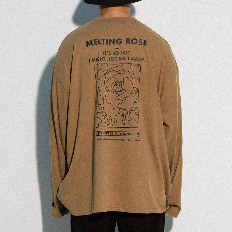Black Hoodie Melting Rose Long Sleeve Beige L