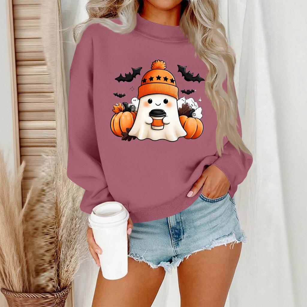 Women's Casual Fashion Round Neck Long Sleeve Halloween Printed Sweatshirt