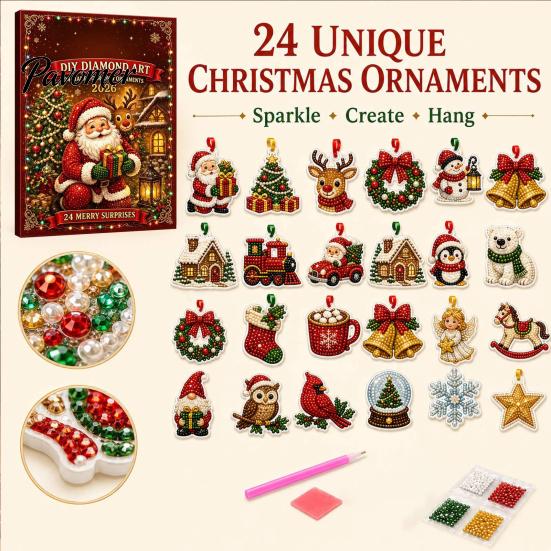 Holiday Home Crafting Kits Christmas Ornament Advent Calendar, Faux Diamond Art DIY Kit, Creative Gift for Teachers Sparkling Hanging Ornaments