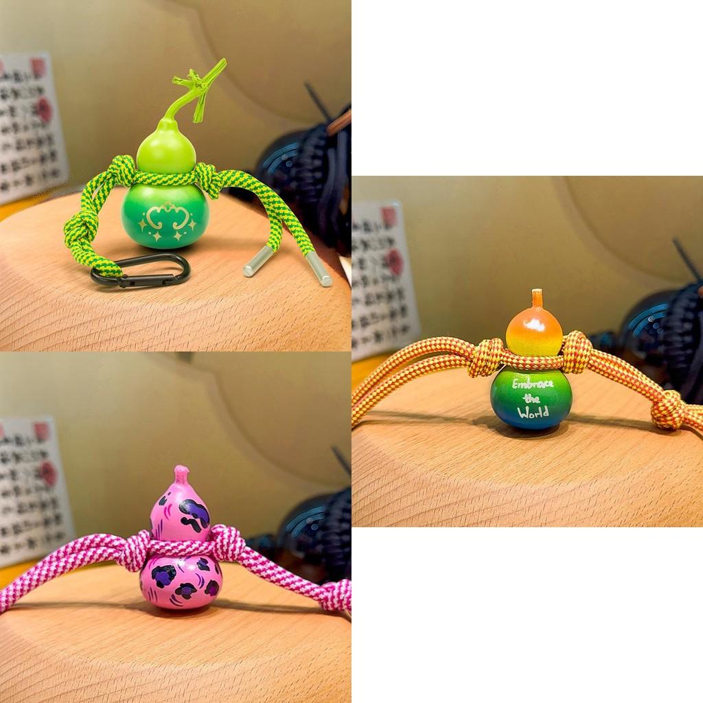 Keyring Gourd Wooden Mobile Pendant With Handdrawn Art For Key And Collection