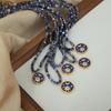 European-American Niche: Blue Spirit Grey Natural Stone Handmade Necklace with Starry Sky Glaze Angel Pendant in Gold-Plated Titanium Steel.
