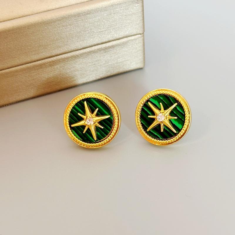 

Medieval Fashion Geometric Round Earrings Women S High Sense Three-Dimensional Star Zircon Stud Earrings зелений