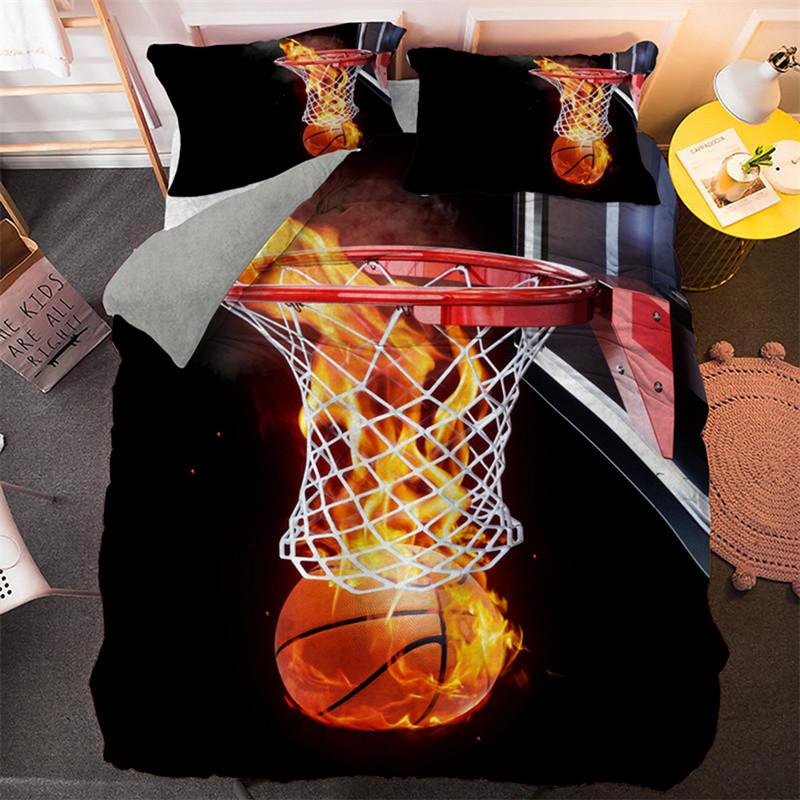 Sports Balls Duvet Cover 3D Basketball In A Hole Bedding Set Twin For Boys Teens Room Microfiber Cool Basketball Comforter Cover