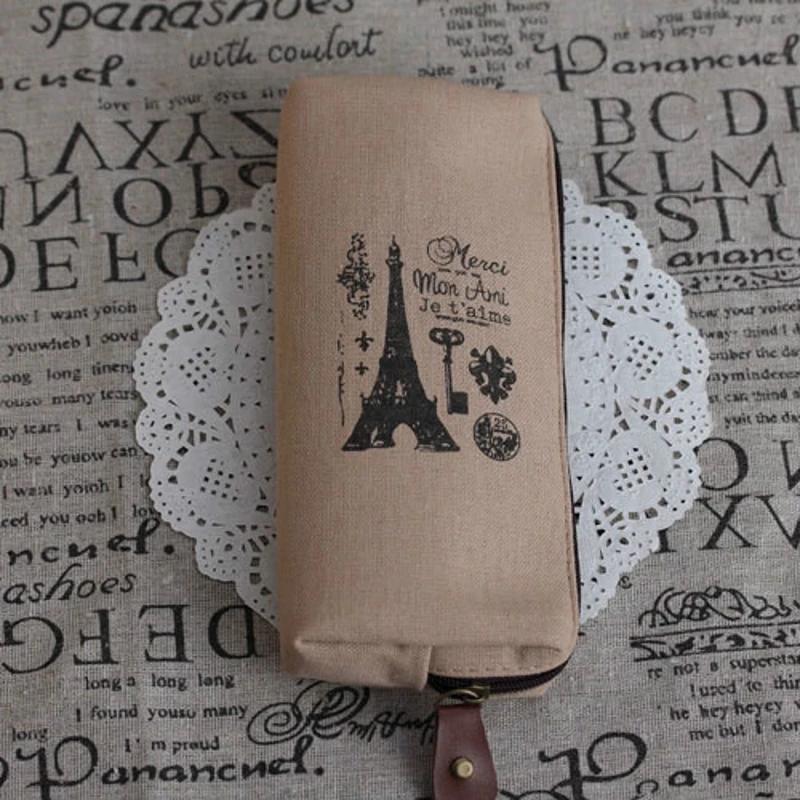 

Kawaii Pencil Pouch Cute Vintage Paris Pencil Case Холщовая сумка для монет Сумка на молнии Кошелек Косметичка Канцелярские принадлежности хаки