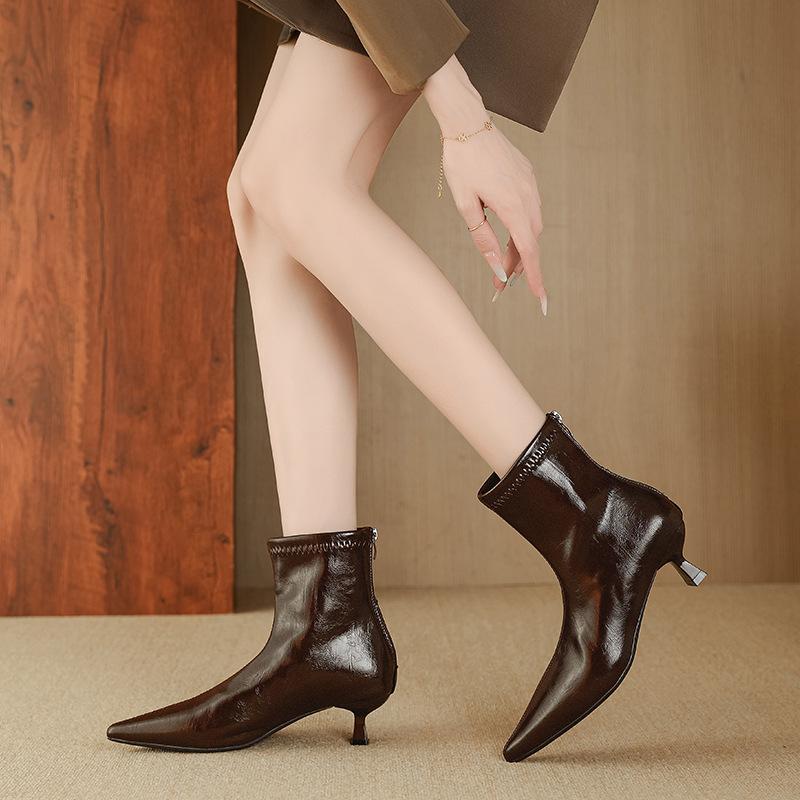 801-7 Koreanische Version von spitz zulaufenden Stiletto-Kurzstiefeln für Damen für Herbst und Winter 2025, neue modische vielseitige Mode-Stiefel mit Reißverschluss hinten fo