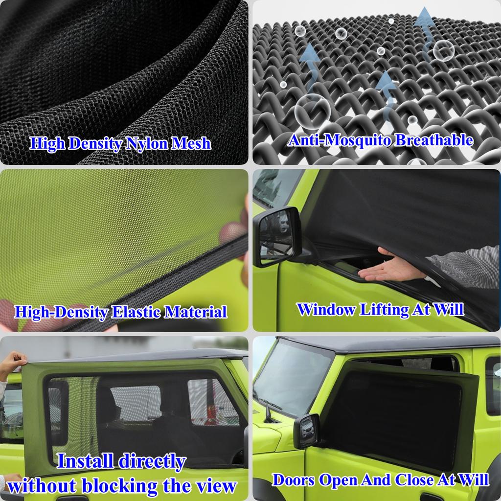 2PCS Car Sunshade Curtain Mesh Side Window Sun Shade Visor Protection Insect Net for Suzuki Jimny 2007-2025 Interior Accessories