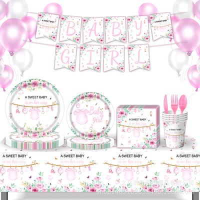 Pink Christening Theme Party Supplies Baby Party Decoration Party Tableware Banner Tissue Arrangement Supplies