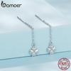 BAMOER 925 Sterling Silver Snowflake Droplet Dangle Earrings for Women Teens Elegant Long Dangling Earrings Threader Tassel