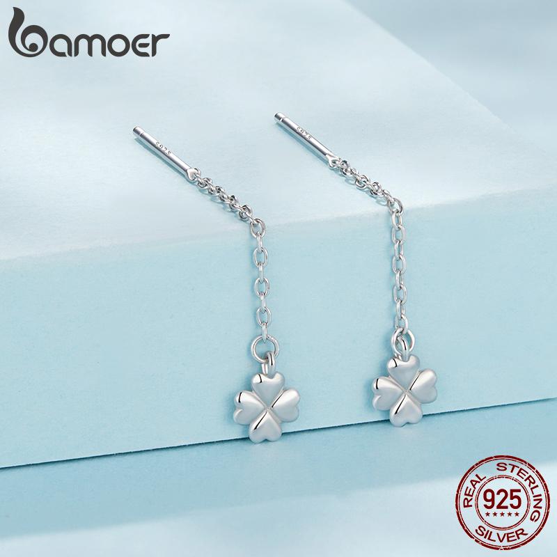 BAMOER 925 Sterling Silver Snowflake Droplet Dangle Earrings for Women Teens Elegant Long Dangling Earrings Threader Tassel