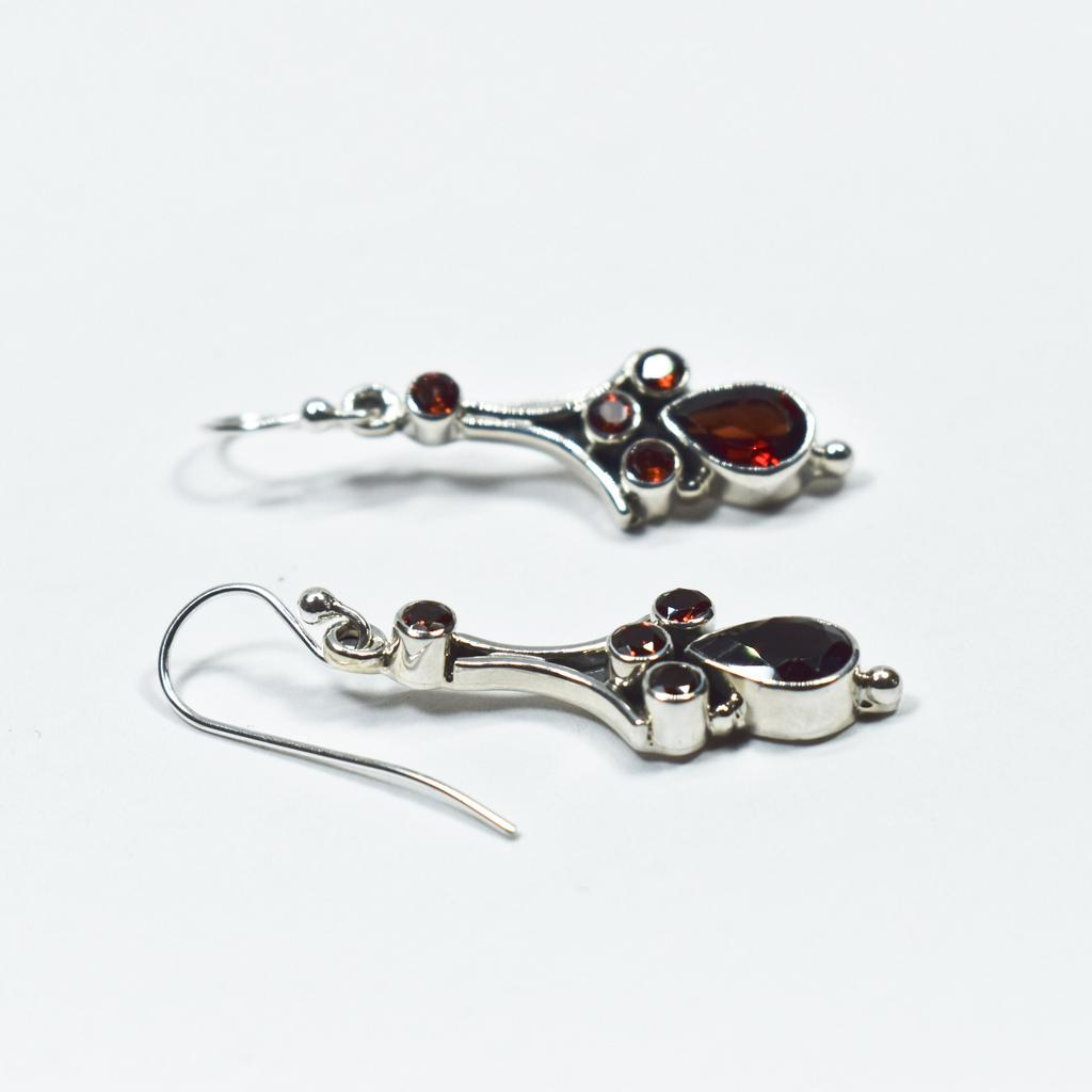 Vintage Garnet Dangle Earrings: Handmade Oxidized 925 Sterling Silver