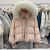 2024 Winter Women's Loose Fit Fur Collar Down Jacket with Knitted Sleeves - Petite Size