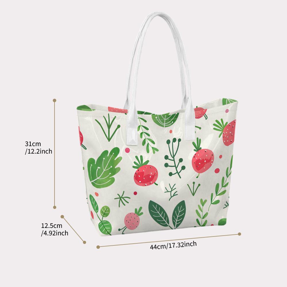 Cute Strawberry Pattern Tote Bag for Daily Shopping Travel Lightweight Portable Women Casual Handbag