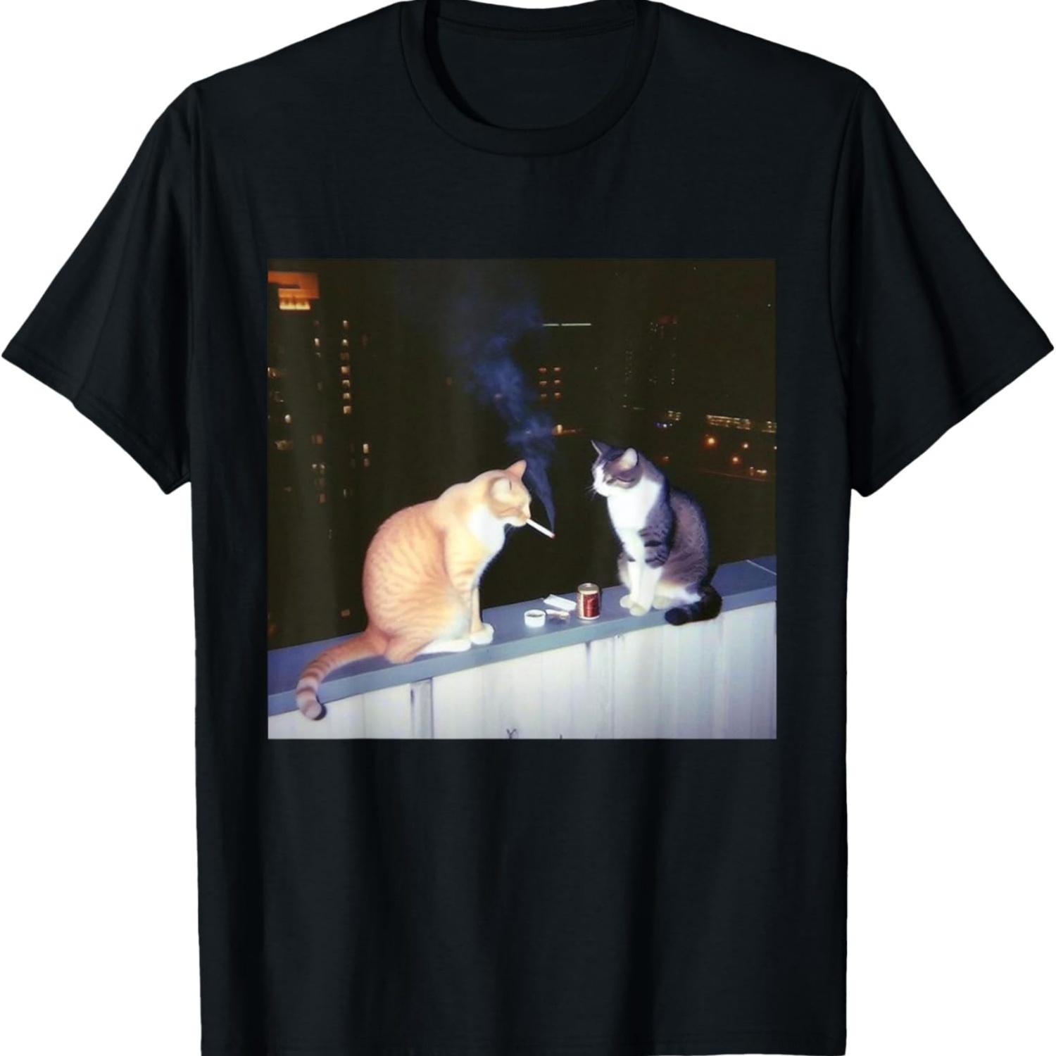 Funny Cat Meme Cat Smoking Cigarette Cat Lovers Men Women T-Shirt S