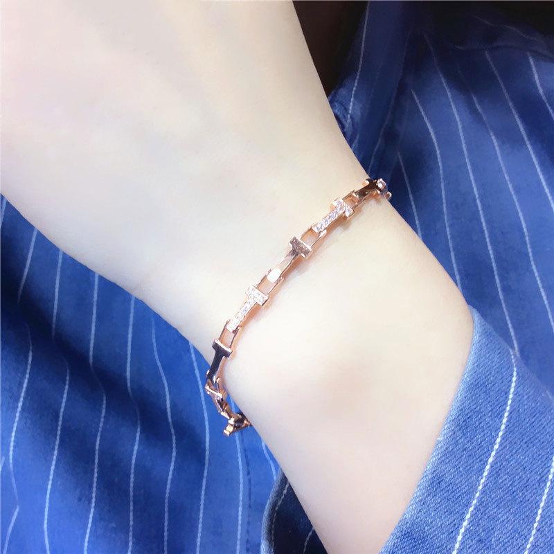 Rose Gold-Plated Purple Gold 585 Letter Zircon Bracelet Women'S Versatile Fashion Trend Color Gold Jewelry