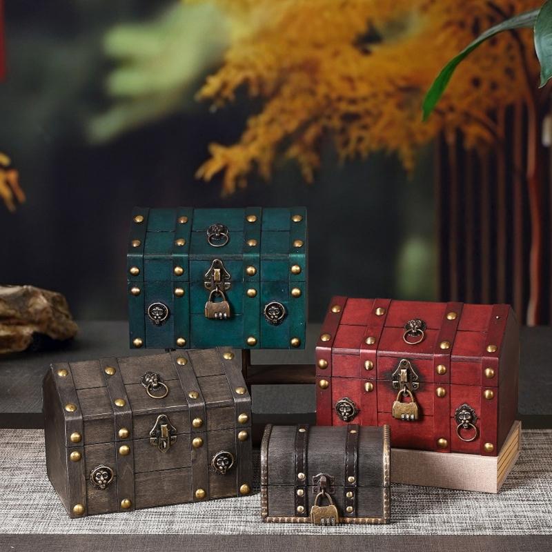Wood Jewelry Chest With Metal Lock For Jewelry Storage And Rustics Home Decoration Accent
