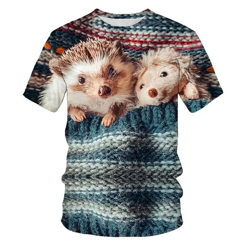 Funny Animal Hedgehog 3D Print T-Shirts Summer Oversized Harajuku Round Neck Short Sleeve Men's T-shirts