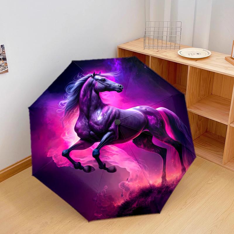 1Pc Horses Motion Automatic Umbrella - Suitable Travel Outdoor Portable Umbrella Birthday Gift Daily Essentials