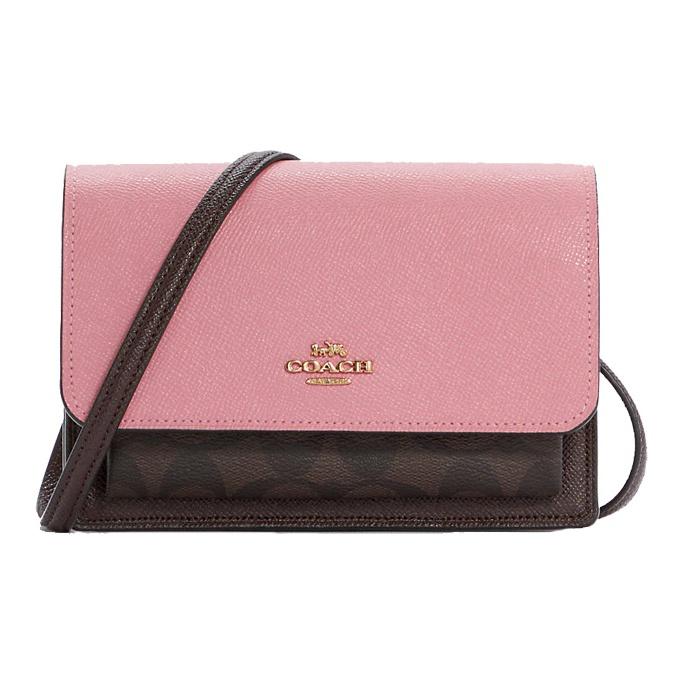 Coach Foldover 18 Leather Waist Bag Crossbody Shoulder Bag Small Women bags Brown Shell-Pink C7618-IMTL9 Basic Set (Bag+Dust Bag)