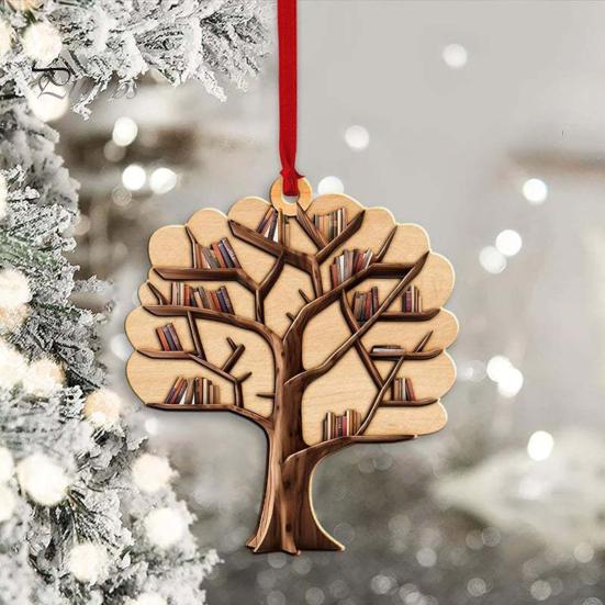 

Деревянное украшение для книжной полки с подвесным ремешком, креативный 3D дизайн книжной полки, праздничный кулон, украшение для дома