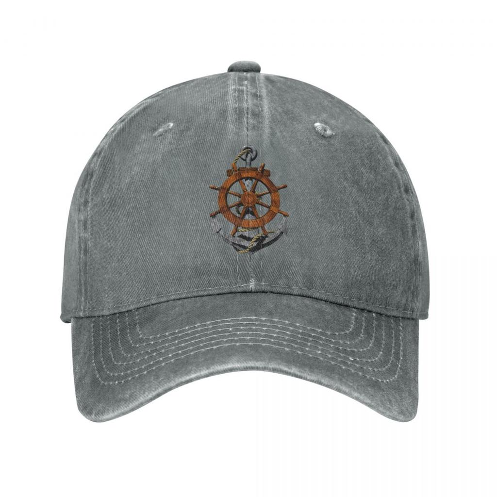 Vintage Nautische Schiffsrad und Anker Segeln Baseballkappen für Unisex Damen Used Gewaschen Meeresboot Segel Sommerhüte Kappe