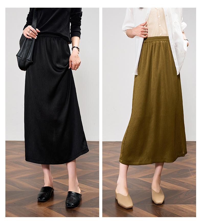 Texture inspired casual high waisted skirt for women, elastic waisted A-line mid length skirt