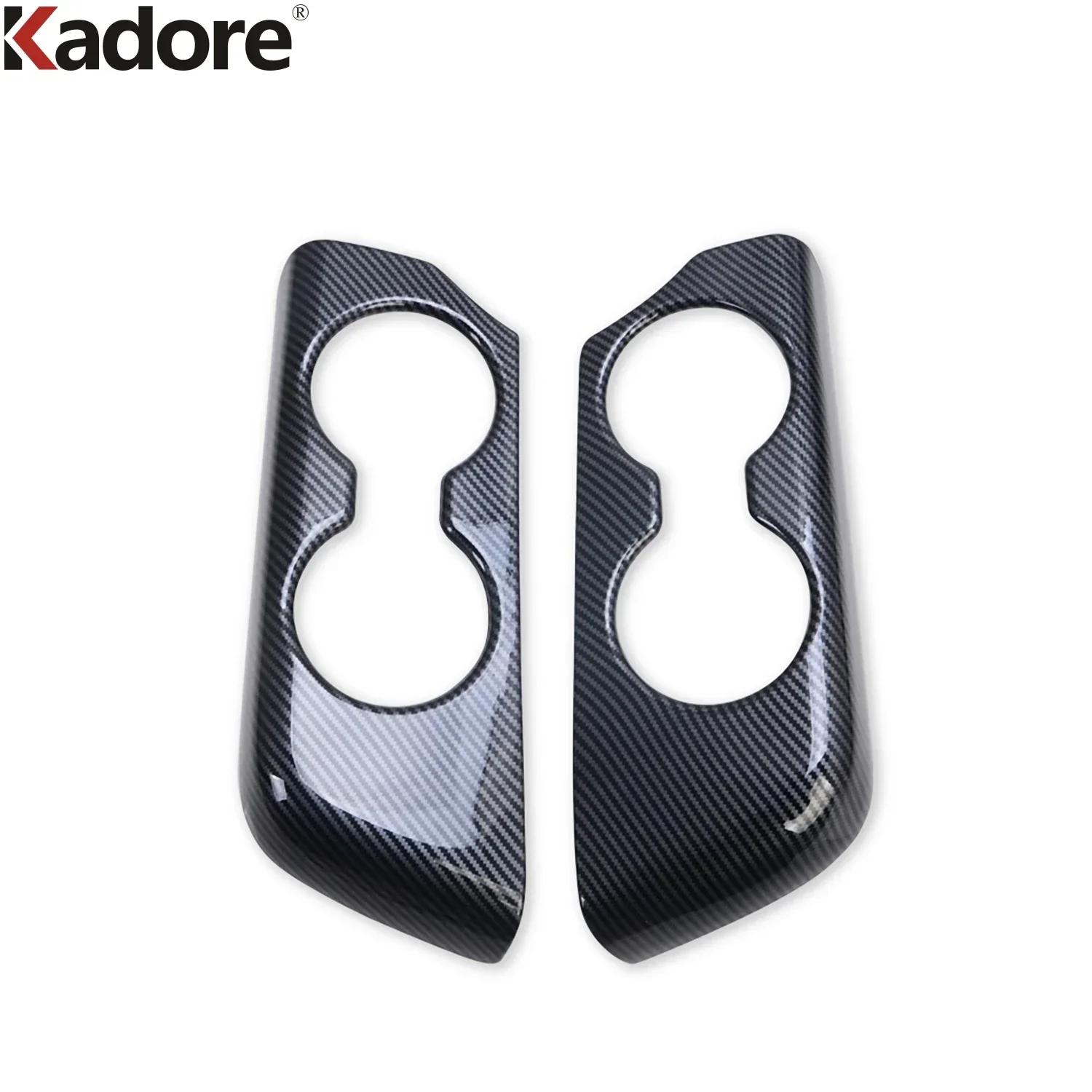 For Toyota Highlander Hybrid - 2024 Carbon Fiber Car Rear Seat Water Cup Holder Frame Cover Trim Interior Accessories Carbon Fiber