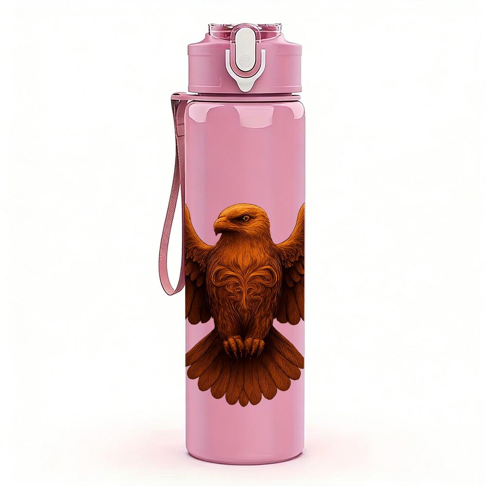 1PC Flying Eagle Wild Bird Portrait Print 750ml Color Plastic Sports Water Bottle Leakproof Flip Straw Lid Suitable for Sports Office Home Use