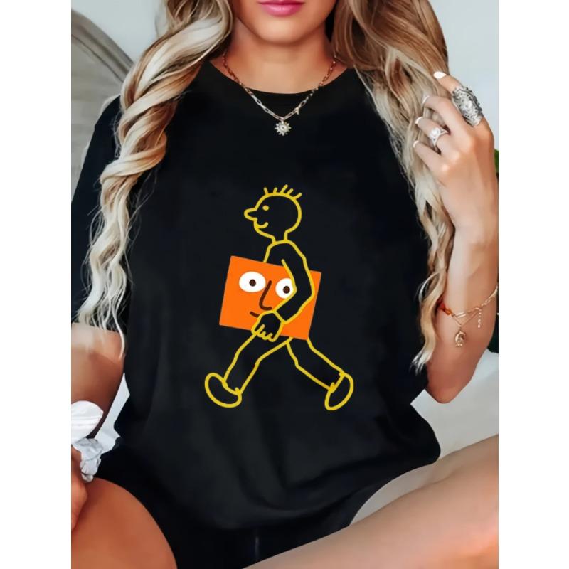 

Black Women s Short-Sleeve T-Shirt with Fun Cartoon Character & Face Box Print XXXXL чёрный