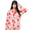 SAZAC My Melody Shirt Long Sleeve and Pants Stylish Frame My Melody Pajamas, Micro-Fur Fleece, Women's, Set, Loungewear, (Red/L/SAN1742)
