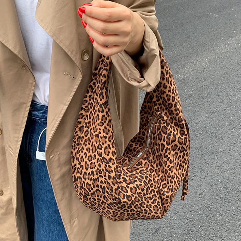 Retro Faux Suede Leopard Saddle Bag Trendy Shoulder Bag Fashion Underarm Bags Females Luxury Handbags and Purses