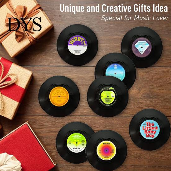 Rustic Forest Elk Pattern Coasters Retro Elk/Vinyl Record Coasters, Decorative Wooden Cup Mats, Insulated Table Wear Resistant Thermal Transfer