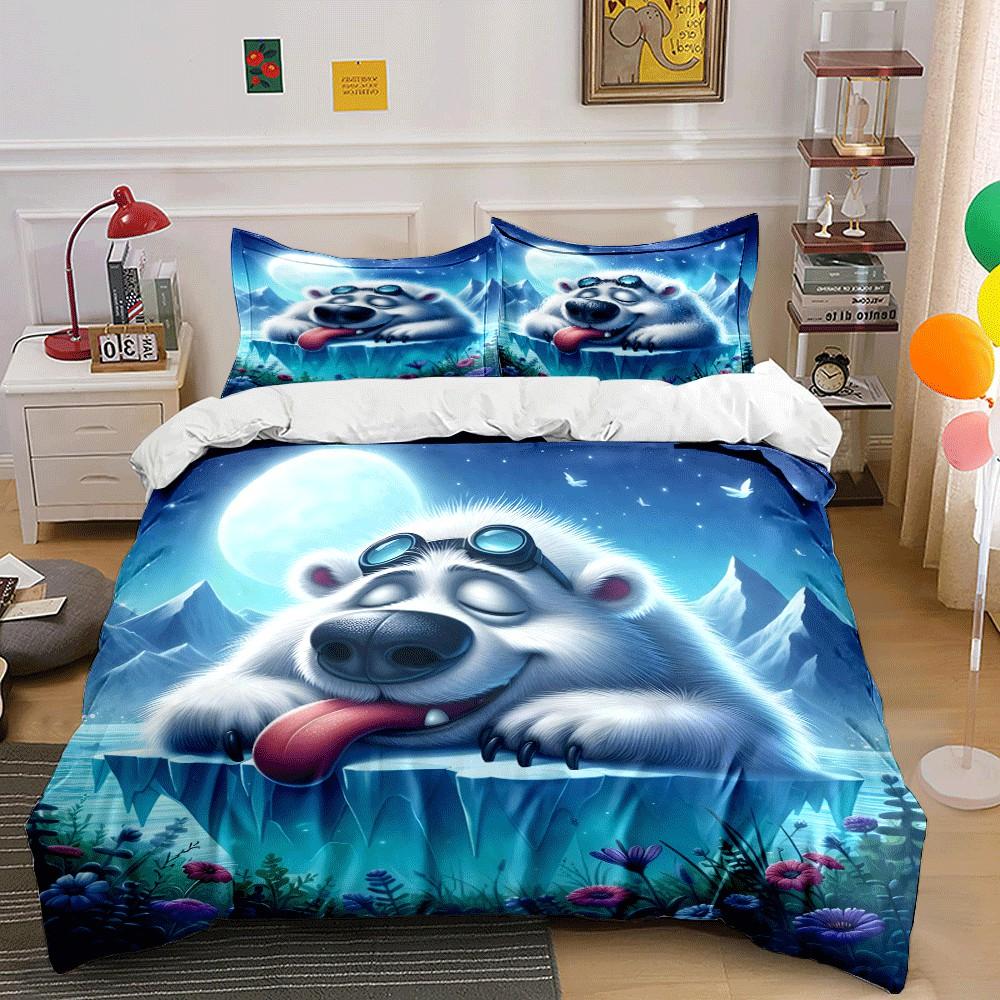 "Polar Bear Relaxing Night Bundle" Exquisite three-piece bedding set gift for kids and adults
