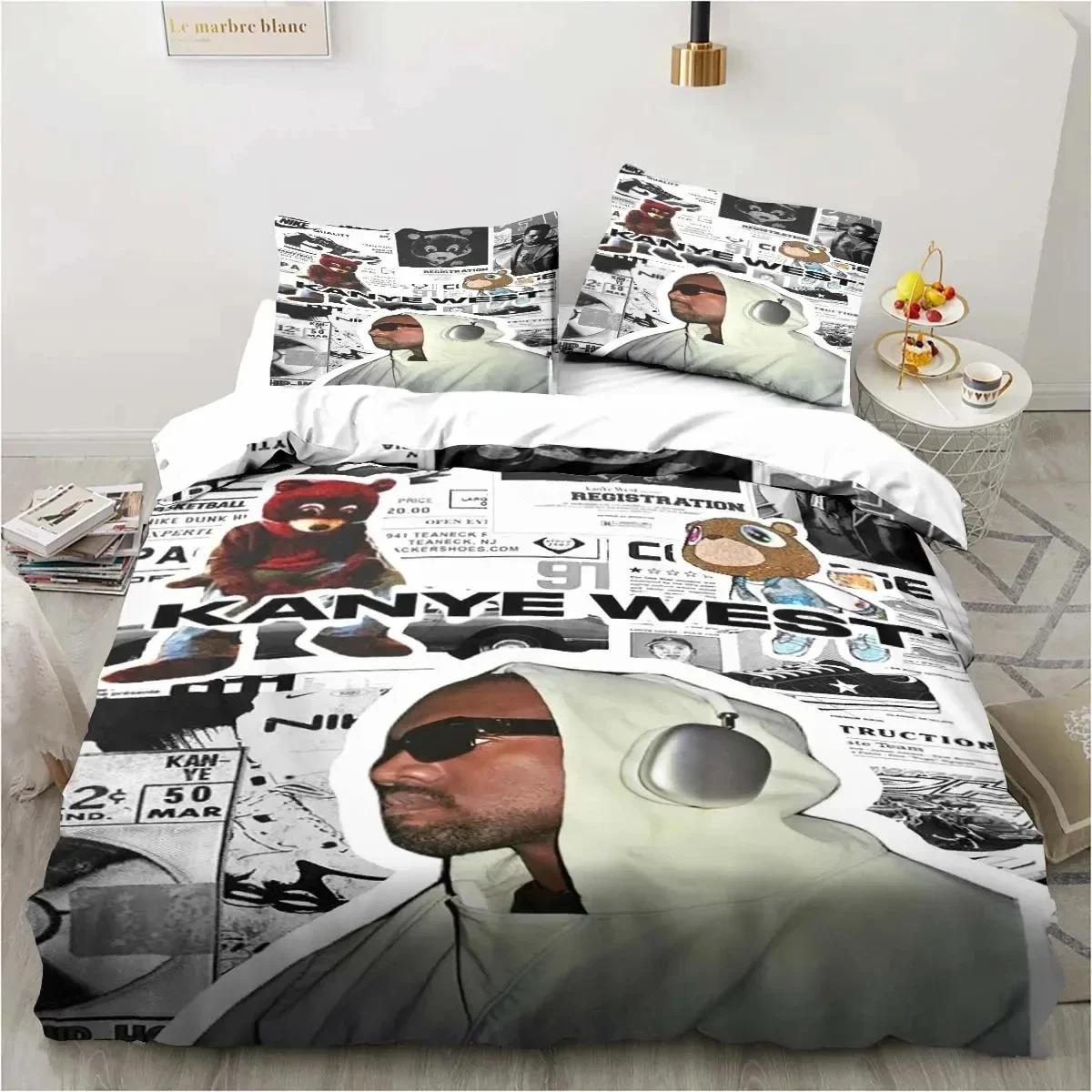 

3D Print Kanye West Raper Art Carton Beding Set Bedrom Soft Modern Bedspreads Comefortable Soft with Soft Fabric Duvet Cover Quilt Pilowcase 100*200cm Single