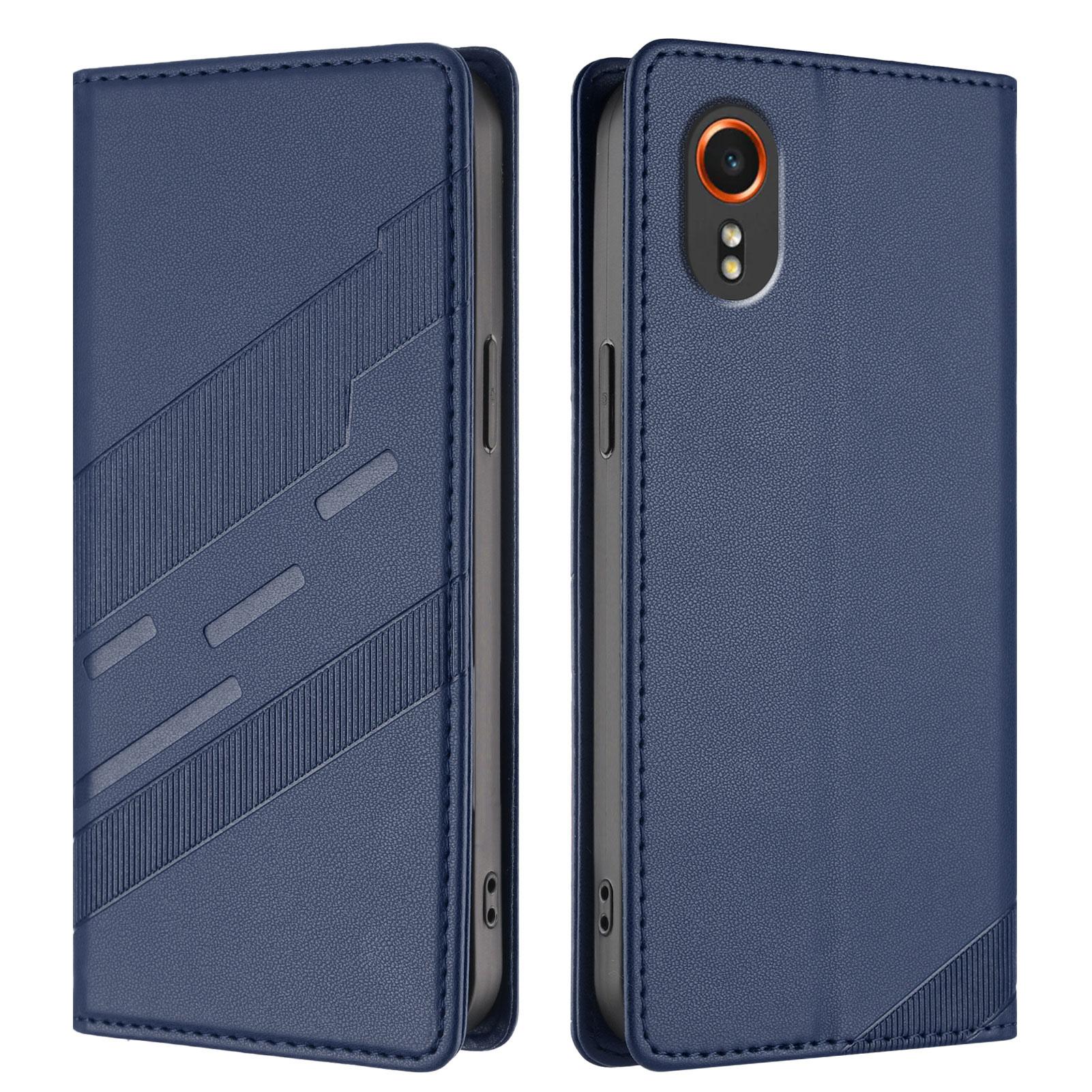 

For Samsung Galaxy Xcover7 Phone Cases Punk Style Imprinted Wallet Stand Leather Cover Dark Blue