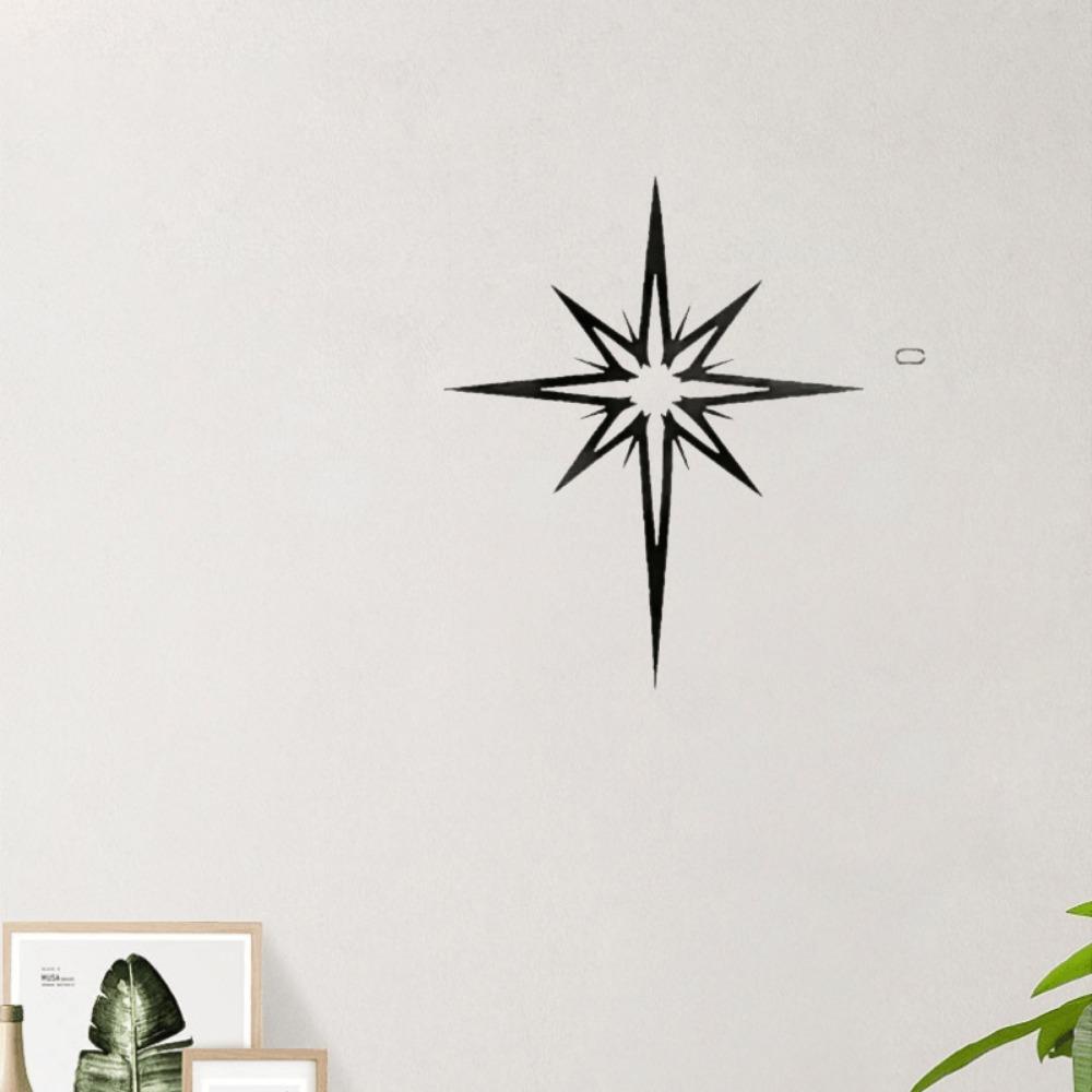 Modern Black Wrought Iron North Star Wall Art, Minimalist Metal Sculpture for Living Room Bedroom Decor, Durable Nordic Home Hanging Decoration