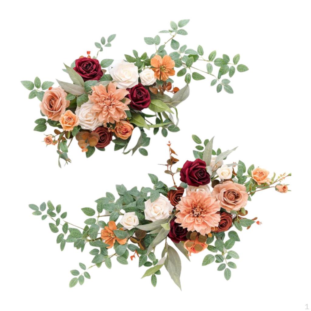 2Pcs Wedding Chair Back Flowers Arch Greenery, Modern Backdrop Decor Realistic Rose