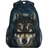 Blue Wolf Backpacks For Boys Glaxy Wolves Elementary School Bag Kids Bookbag Personalized Travel Daypack 3rd 4th 5th Grade Ruck