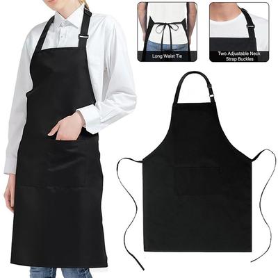 Fashion Unisex Bib Apron Black Waterdrop Resistant Adjustable Aprons With 2 Pockets Waiter Apron Bar