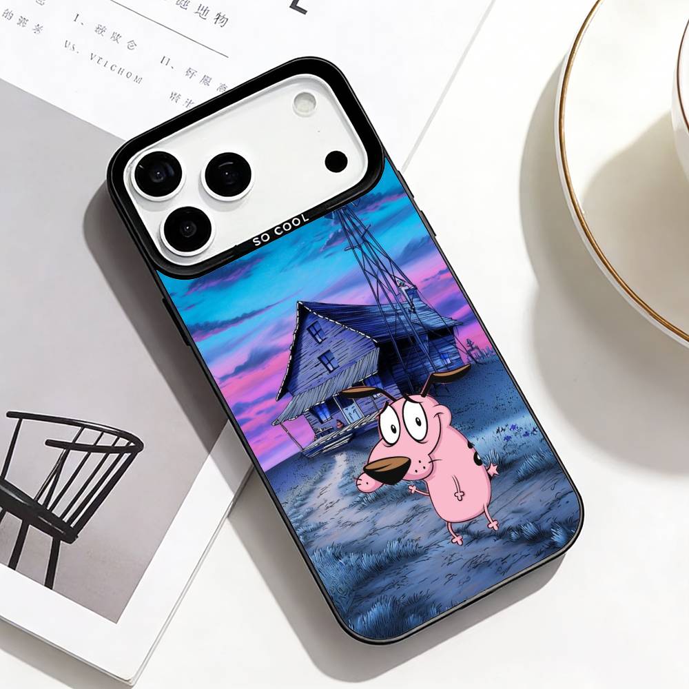 C-Courage the Cowardly D-Dog Phone Case For iPhone17,16,15,14,13,12,11 Plus,Pro Max Black Border Silver  Plated Cover