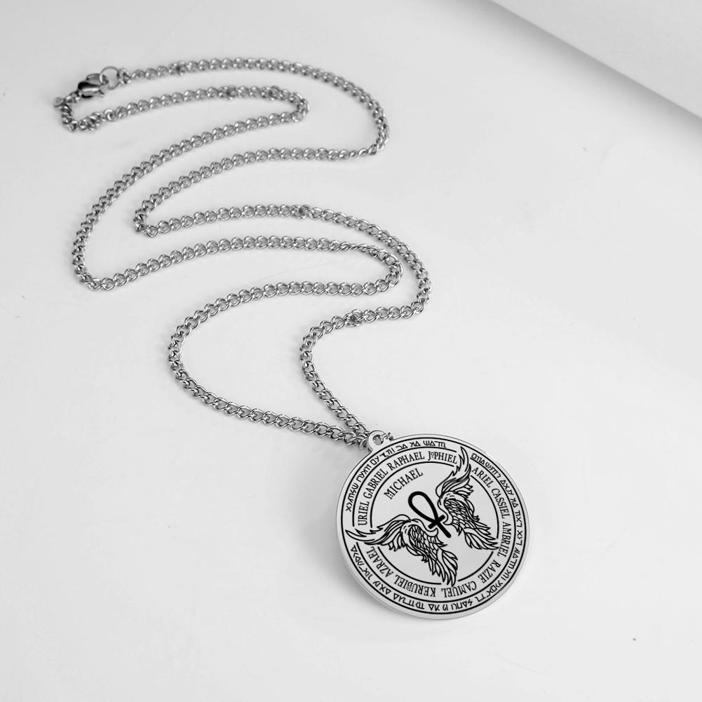 LIKGREAT Archangel Michael Necklace Seal of Solomon Spiritual Necklaces Good Luck Protection Amulet Stainless Steel Jewelry Gift
