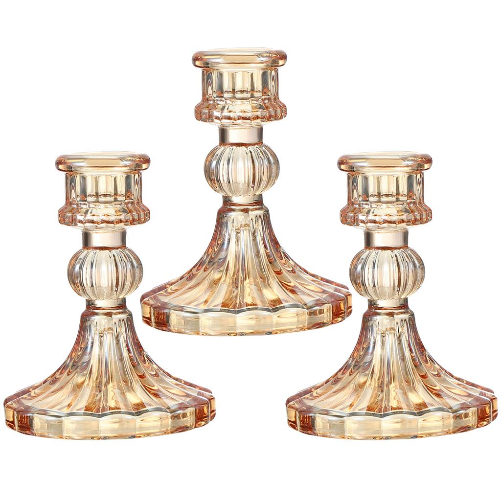3/6pcs Glass Candlestick Holders Clear Diamond Taper Vertical Stripe Taper Candle Holders for Table Centerpiece Party Home Decor