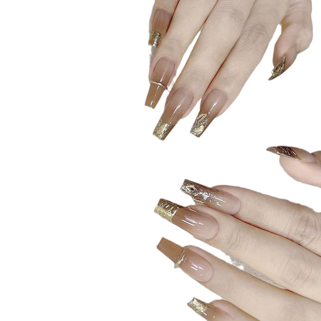 Pure Handmade Phototherapy Manicure Hiroshima Iced Tea Wearable Nail Finished Product Reusable Manicure Patch Can Be Removed