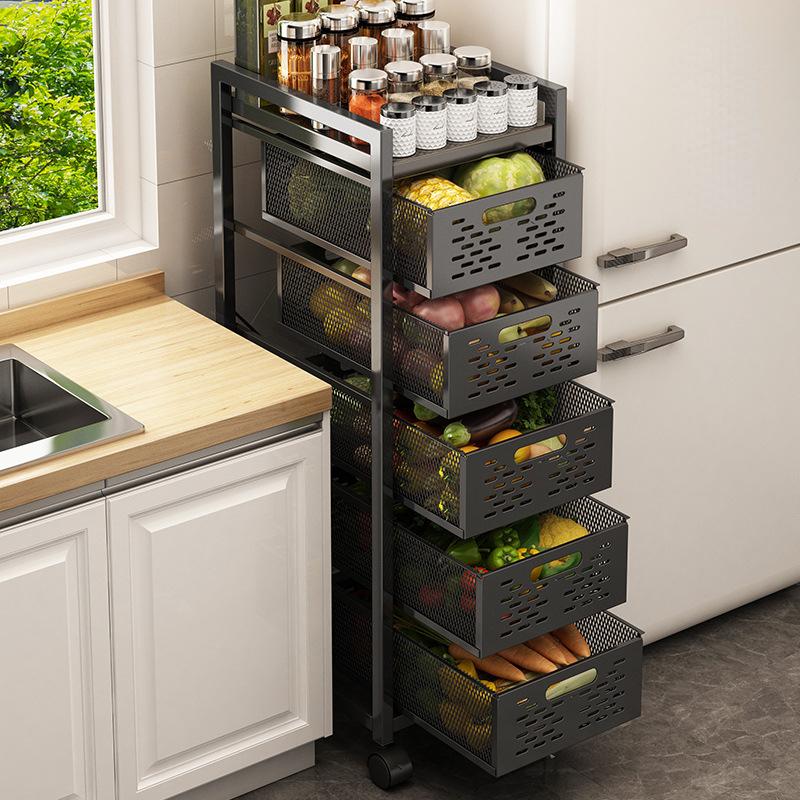 Shelf can draw cabinet vegetable seasoning basket drawer type floor-to-ceiling multi-layer slotted storage kitchen storage