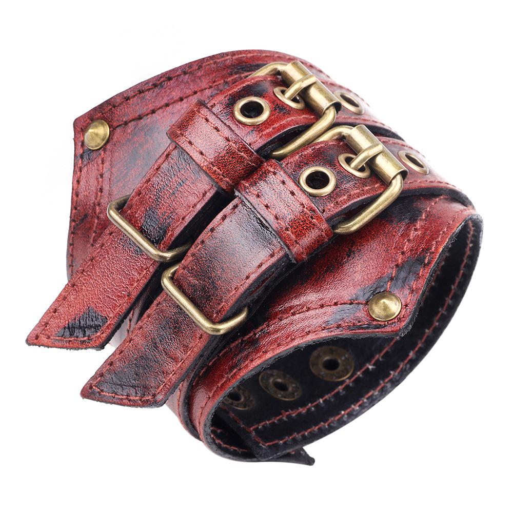 

Men s Retro Cowhide Leather Bracelet - Wide, Versatile, High-End Design красный