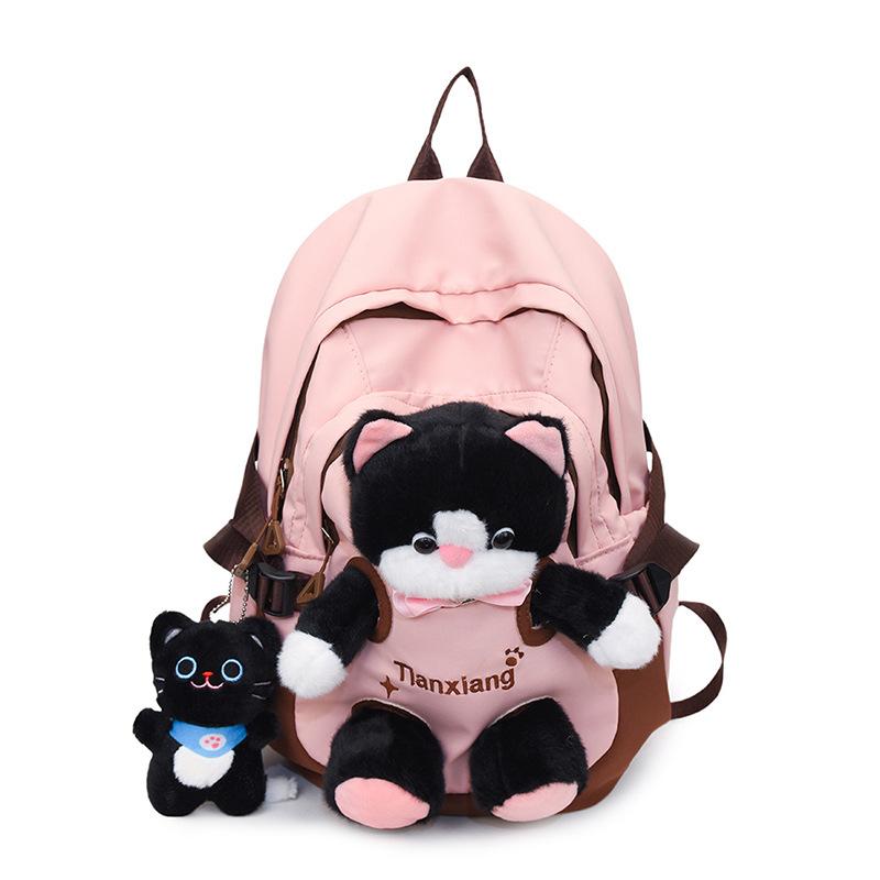 Schoolbag autumn new cute cat doll backpack female junior high school high school schoolbag large capacity campus style cute fun backpack