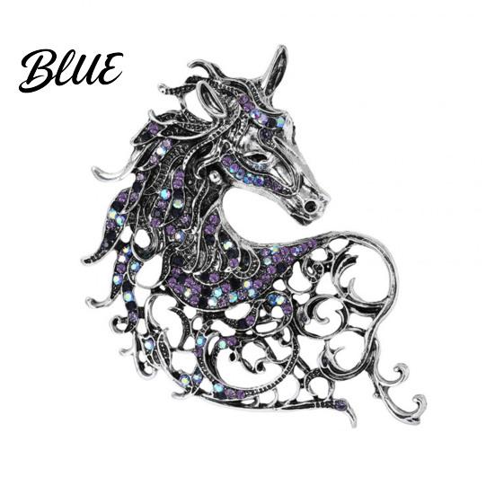 Metal Brooch Pin Alloy Horse Head Design with Sparkling Rhinestones